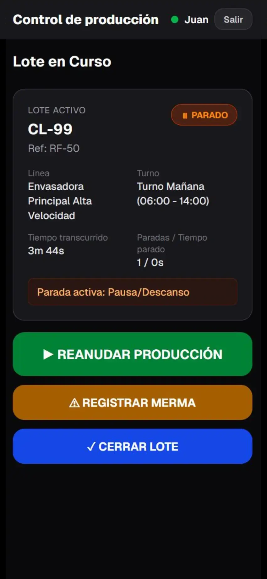 Control de Producción y Paradas